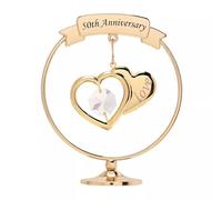 Widdop & Co 50th Wedding Anniversary Ornament - Gold Plated Circle with Intertwined Hearts and Gemstone, 9cm - Golden for Wife, Husband or Couple Keepsake