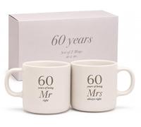 Widdop & Co 60 Years Mr and Mrs Mug Set in Gift Box - Set of 2 Stoneware Coffee Mugs for Married Couples - Diamond Wedding Anniversary Keepsake Gift for Husband Wife Parents Grandparents