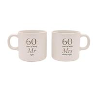 Widdop & Co 60 Years Mr and Mrs Mug Set in Gift Box - Set of 2 Stoneware Mugs for Married Couples - 60th Wedding Anniversary Keepsake