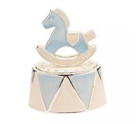 Widdop & Co. Baby Boy Silver Plated Rocking Horse Music Box - Blue Wind Up Nursery Ornament & Keepsake - Christening, Baby Shower & Newborn