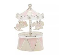 Widdop & Co. Baby Girl Carousel Music Box - Pink Wind Up Silver Plated Nursery Musical Ornament - Keepsake Gift for Christening, Newborn, Baby Shower & First Birthday
