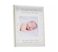 Widdop & Co. Baby Photo Frame 23.5 x 18 cm - ‘Twinkle Twinkle Little Star’ Design with Sentiment - White and Silver Nursery Frame - Freestanding Baby Keepsake Gift