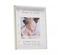 Widdop & Co Baby Photo Frame - 'Love You to the Moon & Back' - White & Silver Sentimental Nursery Keepsake Gift - Freestanding Frame, 23.5 x 18cm