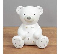 Widdop & Co. Bambino White Resin Money Box (12 x 11 x 9cm) - Teddy Bear with Crystal Stars - Baby Gift for Christening, Baby Shower