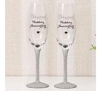 Widdop& Co Celebrations Champagne Flutes Set of 2 Diamond Wedding Anniversary Glitter Stems