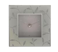 Widdop & Co Glass Mantel Clock Glitter Leaf Design Battery Operated | H128 x W128 x D48mm, Glass Ornamental Clock, For Table, Mantelpiece or Shelf , Requires 1x AA Battery