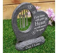 Widdop & Co Grave Memorial/Cremation Marker - HEART WINDCHIME STONE - Grey Resin