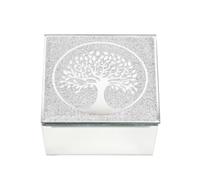 Widdop & Co. Hestia Glass Tree of Life Trinket Box - Silver Glitter Mirrored Jewellery Box - Elegant Keepsake Box - Hestia Range