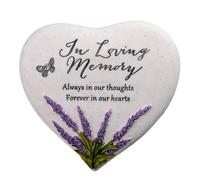 Widdop & Co In Loving Memory Memorial Plaque Heart - Lavender Floral Graveside Ornament - Always in Our Thoughts Forever in Our Hearts - Remembrance Keepsake Gift