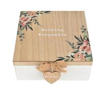 Widdop & Co Love Story Wooden Wedding Keepsake Box - Mr & Mrs Memory Box with Heart Clasp - Rustic Wedding Gift for Photos, Cards & Special Memories