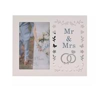 Widdop & Co. Mr & Mrs Wedding Photo Frame 4 x 6 Inch - Wedding Gift for Couple, Newlyweds & Bride and Groom - Freestanding Wooden Picture Frame Keepsake
