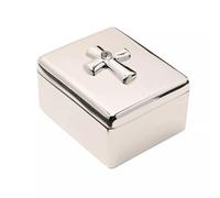 Widdop & Co. Silver Keepsake Box with Cross - Small Metal Memory Box - Religious Christening, Baptism & Confirmation Gift - Mini Jewellery & Trinket Storage Box