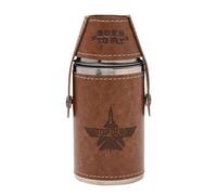 Widdop & Co Top Gun Stainless Steel 6Oz Travel Flask Faux Leather Wrap Brown