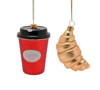 Widdop Coffee & Croissant Hanging Decorations - Set of 2 Breakfast-Themed Ornaments for Fun Christmas Tree Décor