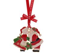 Widdop Collectable Christmas Tree Decoration - Mr & Mrs Claus Festive Hanging Ornament with Holly & Red Gift Box