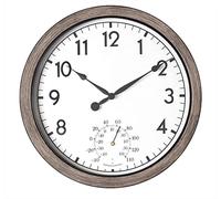 Widdop Country Living 26.5cm Outside Garden Grey Wall Clock with Thermometer Temp Gauge for Indoor or Outdoor W7961