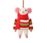 Widdop Felt Mouse with Stripey Jumper - 11cm Christmas Hanging Decoration - Cute Festive Felt Mouse with Red & Green Jumper and Scarf - Rustic Country Christmas Ornament