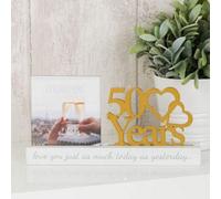 Widdop Gifts Amore 50Th Anniversary Photo Frame, Gold 3D '50 Years' With Crossed Hearts, Holds 4X4 Photo