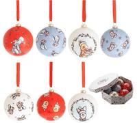 Widdop Gifts Disney Winnie The Pooh Set Of 7 Christmas Baubles - Red Blue White, Medium Spherical Gloss Decorations