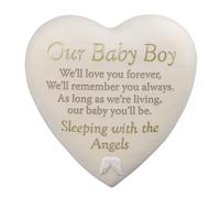 Widdop Gifts Heart-Shaped Baby Boy Graveside Plaque, Small White Printed Gloss Memorial Keepsake, 8 X 17 X 6.5 Cm