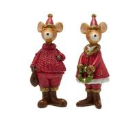 Widdop Gifts Set Of 2 Festive Mice Christmas Ornaments, Gloss Red With Gold Effect, 13 X 5 X 14.5 Cm Each