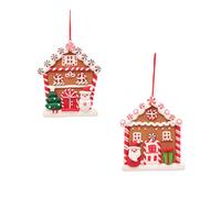 Widdop Gifts Set Of 2 Snowman And Santa Gingerbread House Christmas Decorations, 11 X 9 Cm Each