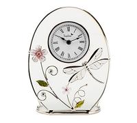 Widdop Glass Floral Mantel Table Clock w/Dragonfly Handpainted 16cm