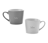 Amore Set of 2 Grey & White Mr & Mrs Mugs Grey