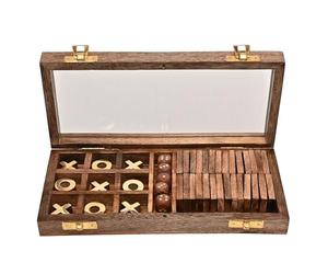 Widdop Harvey Makin Dominoes, Tic Tac Toe and Dice Set Game- Brown Mango Wood - Sophisticated Stylish Design - Gift for Him Father's Day Dad Present