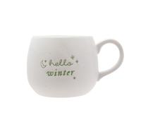 Widdop Hello Winter Ceramic Mug - Cosy White Speckled Cup with Seasonal Green Lettering - Festive Hot Drink Mug for Tea, Coffee & Hot Chocolate