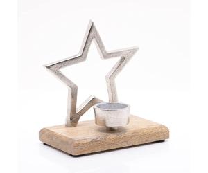 Widdop Hestia Home Collection Decor Metal Star & Wood Tealight Holder