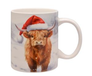 Widdop Highland Cow Christmas Mug - Festive Fine China Cup with Santa Hat Design - Winter Farmhouse Style Gift & Seasonal Drinkware