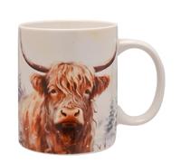 Widdop Highland Cow Winter Mug - Fine China Farmhouse Style Cup with Rustic Animal Design - Cosy Seasonal Drinkware & Country Gift