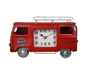 Widdop Hometime Red Metal Camper Van Mantel Clock - Vintage Clockface - Quartz Movement - Camper Van Clock Gift For Him Dad Father's Day Birthday