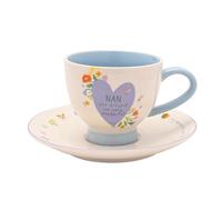 Widdop Love Life Ceramic Cup and Saucer Set, Floral Design with Bumblebee, Nan, Blue and White, 325ml Capacity
