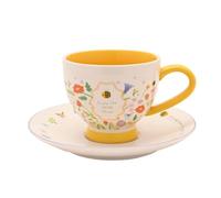 Widdop Love Life Ceramic Cup and Saucer Set, Yellow and White, 325ml