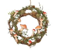 Widdop Mushroom Christmas Wreath - 35cm Woodland Style Wreath with Faux Mushrooms, Moss & Twigs - Rustic Winter Door or Wall Decoration