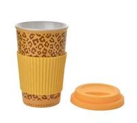 Widdop Naturecraft Animal Themed Ceramic Travel Mug - Sand Cheetah Design - 320ML - with Lid and Grip - Travel Mug for Hot Drinks Coffee Tea On The Go