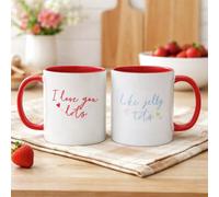 Widdop Pair Of Stoneware Red Handle Mugs - I Love You Lots
