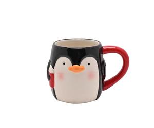Widdop Penguin Mug - Festive Ceramic Cup with Red Handle - Cute Christmas Tableware for Hot Chocolate, Tea & Coffee - Fun Winter Gift Idea for Friends and Family