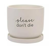 Widdop Pristine White Large Ceramic Plant Pot With Saucer Please Don't Die Planter Unique Funny Gift