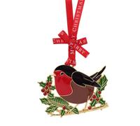Widdop Regal Tidings Collectable Robin Tree Decoration - Luxury Metal Christmas Ornament with Holly Wreath & Ribbon - Red Gift Box
