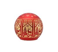 Widdop Regal Tidings Glass LED Globe - Red & Gold Christmas Windows with Deer & Snowflake Scene - Festive Light Up Decoration