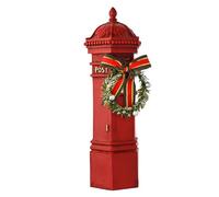 Widdop Regal Tidings Red Post Box Ornament - Traditional Christmas Postbox Decoration with Wreath & Ribbon - Festive Resin Display Piece