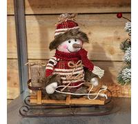 WIDDOP Rustic Fabric Snowman On a Sled Christmas Decoration