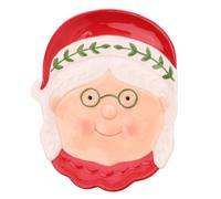 Widdop Santa & Friends Ceramic Nordic Christmas Plate - Mrs Claus Santa Face Plate with Glasses - Festive Serving Dish for Snacks & Biscuits - 20cm