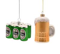Widdop Set of 2 Glass Beer Baubles - Festive Pint and Six-Pack Hanging Decorations for Christmas Tree Décor