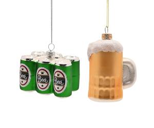 Widdop Set of 2 Glass Beer Baubles - Festive Pint and Six-Pack Hanging Decorations for Christmas Tree Décor
