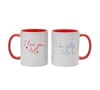 Widdop Set of 2 'I Love You Lots Like Jelly Tots' Mugs Stoneware Gift Love Coffee Cup Gift Present Tea Hot Drinks Valentines Day Occasion Pink Blue