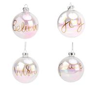 Widdop Set Of 4 Iridescent Hanging Glass Baubles - Pink Feather
